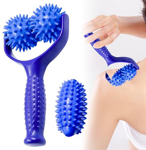 Massageroller mit Griff, Massage Roller mit 3 Lgelball Massageball, Massageroller Beine, Massagerolle, Massage Rolle für Beine RüCken Arme Schultern Muskelschmerzen(Blau)