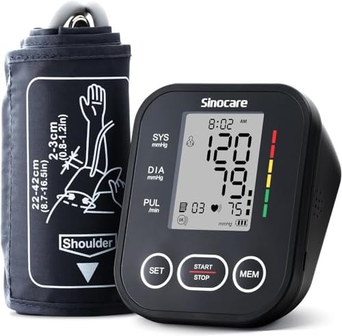 Blutdruckmessgerät Oberarm, Blutdruckmessgerät Große Manschette, Vollautomatisches Blutdruck Messgerät für Zuhause, sinocare Blood Pressure Monitor 2 * 99 Speicher, Einfache Handhabung