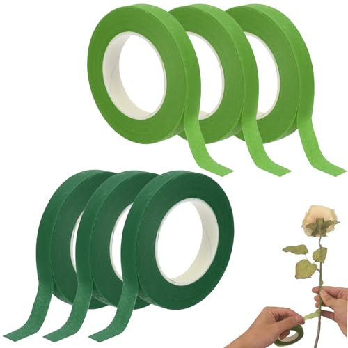 Kreppband für Blumen Floristenband Grün Selbstklebend Flora Kreppband Dunkelgrün Floristenband Floristen-Klebeband für Bouquet Blumen DIY Kunsthandwerk (27m/Rolle) 6 Rollen