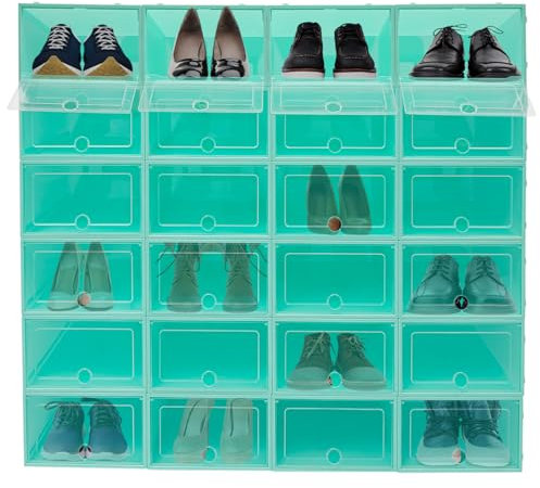 Froulaland Schuhkartons, Faltbarer Schuhkarton Stapelbare 24 Pack Schuhaufbewahrungsboxen stapelbare Schuhaufbewahrungsorganisator mit Deckel für Turnschuhe Stöckelschuhe und Hausschuhe
