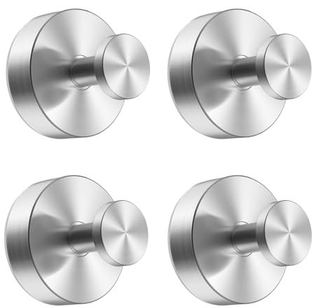 Siblaies 4 ganci a ventosa, ganci ventosa, rimovibili senza fori, ganci per asciugamani, in acciaio inox, per cucina, bagno, finestra liscia, vetro (argento)