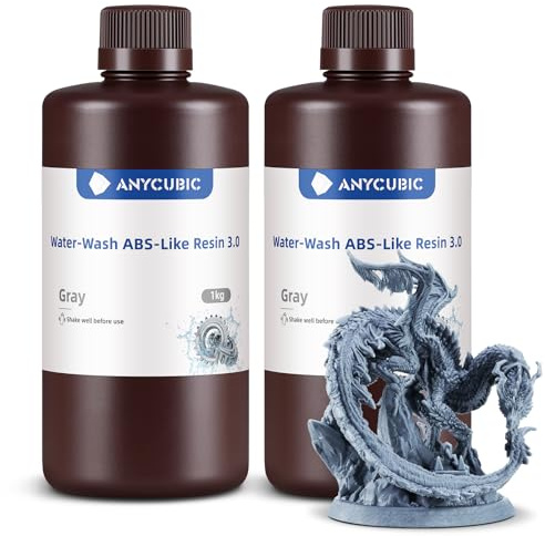 ANYCUBIC Wasser Waschbares ABS-Like Resin 3.0, Grau 1000g, 2pcs | 3D Drucker Resin mit Hohe Festigkeit und Zähigkeit, Geruchsarm, Hochpräzises 405nm UV-härtendes Harz für alle Harz 3D Drucker