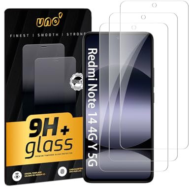 Uno' 3 Uds Protector De Pantalla De Cristal Templado Para Xiaomi Redmi Note 14 4G Y 5G Ultraresistente, Dureza 9h, Antiarañazos, Anti-huellas, Alta Sensibilidad, Transparencia Hd, Sin Burbujas