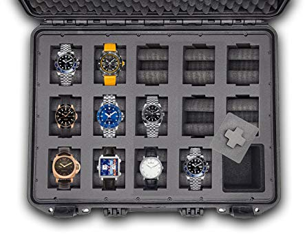 MC-CASES ® Uhrenkoffer Transportkoffer für bis zu 14 Uhren - Reisekoffer - Wasserdicht - Abschließbar - Perfekt für Reisen - Extrem geschützt - Made in Germany (Platz für 14 Uhren)