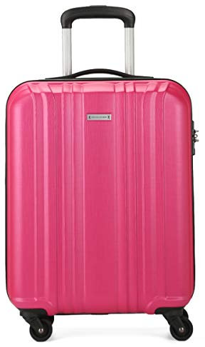 David Jones - Valise Cabine Coque Rigide Légère Matière ABS - Bagage à Main Avion 55x40x20 - Trolley 4 Roues Fermeture Serrure TSA - Sac Voyage Ryanair Easyjet - Rose Fuchsia
