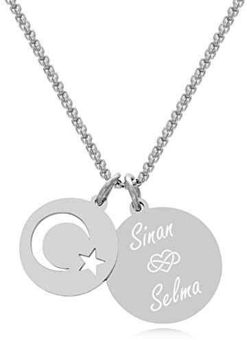 TIMANDO Damen Türkei Kette, Namenskette Ay Yildiz Anhänger, Personalisierte Halskette mit Gravur Namen, Türkischer Halbmond Stern Flagge