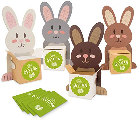 itenga Frohe Ostern Deko Geschenkverpackung Tischkarten Osterhase Hasenbande Geldgeschenk Geschenkkarten (Hasenbande (4 Figuren))