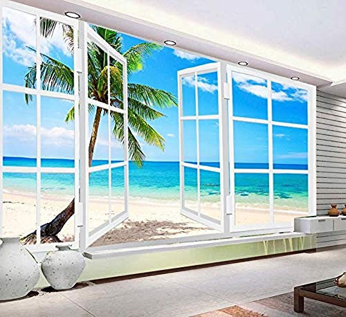 Papel pintado Mural no tejido XXL Mural Sala de estar Paisaje Dormitorio Ventana Exterior Playa Arena Maldivas 3D Fotomurales