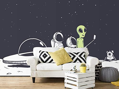 Oedim Fotomural Infantil Vinilo para Pared Astronautas con Alien | Mural | Fotomural Infantil Vinilo Decorativo | 200 x 150 cm | Decoración comedores, Salones, Habitaciones