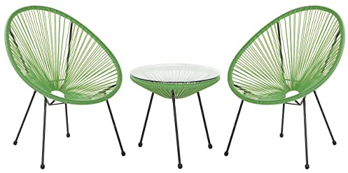 Beliani Lustiges Balkonset 2 Stühle mit 1 Tisch Spaghetti-Optik Rattan grün Acapulco