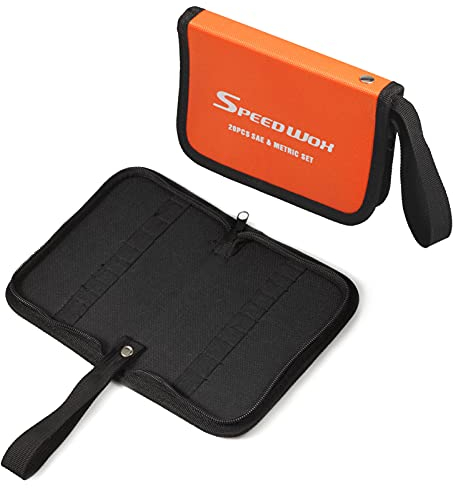 SPEEDWOX 20 Pockets Wrench Tool Storage Bag, Tool Pouch Organizer for Mini Wrenches, Metric and SAE, Portable Tool Organizer with Tote Design, Orange 1680D Oxford Fabric