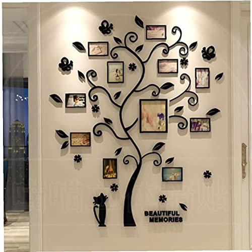 TOSSPER 1pc Family Black Photo Frame Tree Acrylic 3d Wall Picture Stickers Removable Art Wall Poster Decal for Living Room Bedroom