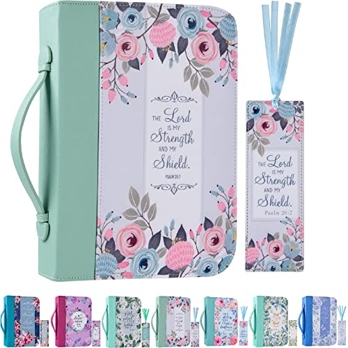 Faithful Hers Bibelhülle für Frauen mit passendem Lesezeichen, Blumenmuster, PU-Leder, Bibelhülle mit Taschen und Reißverschluss für Standard- und große Bibelgröße, 27,9 x 21,6 x 6,1 cm