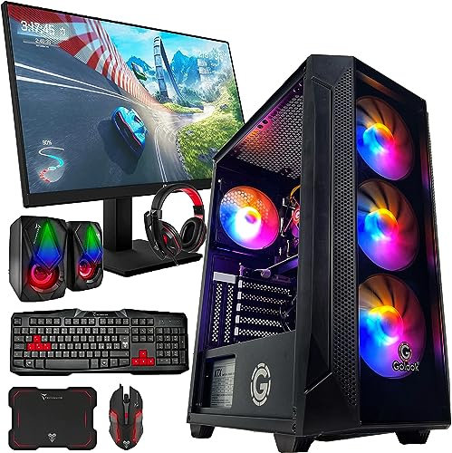 Golook PC Desktop Computer Gaming Fisso Completo • Ryzen 5 4500 32GB RAM 1TB SSD Nvidia RTX3050 8GB • Monitor 27” • Tastiera Mouse Cuffie Casse Pad