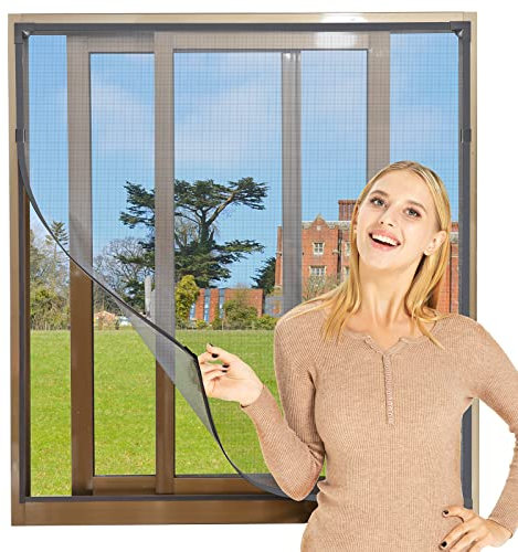 NeatiEase Adjustable DIY Magnetic Fly Screen Window Max 100x 130 cm with Full Frame Magnetic Strip Easy Installation Fits Any Size Smaller Insect Mesh Mosquito Net for Windows (Grey Frame Grey Net)