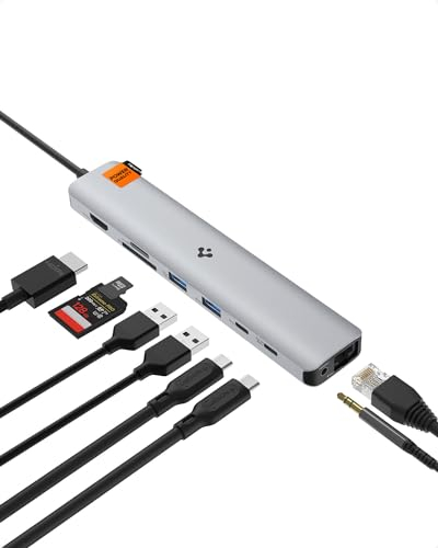 Spigen ArcDock Hub USB C, 9-en-1 100W PD 3.0 4K 60Hz Port HDMI 5Gbps USB C et 3 Ports de données USB A Port Ethernet Lecteur de Carte microSD/SD pour MacBook Pro Air M1 M2 Steam Deck Dell XPS