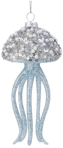 The Bridge Collection Glitzernde Qualle Ornament – Perlen Glas Quallen Ornament für Urlaub Dekor – Blau Meer Gelee Weihnachtsbaum Ornament