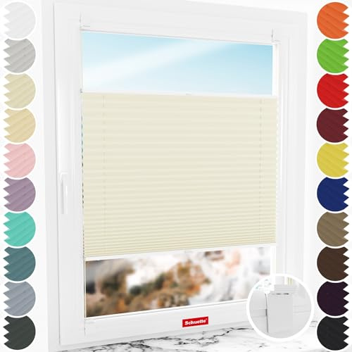 Schuette® Plissee ohne Bohren zum Kleben ● Thermo Kollektion: Sandstone (Beige) ● 90x230cm (Breite x Höhe) ● Suprafix Klebe- & Schraubhalter 2in1 Set Letsbond ● Bequeme Rollo
