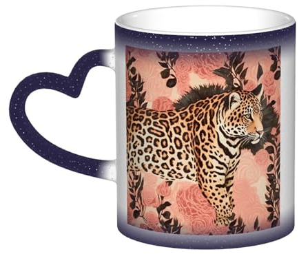 VducK Striped Leopard Print Colour Changing Mug 11oz Personalised Magic Mug Tea Cup Ceramic Coffee Mug Heat Activated Colour Changing Mug