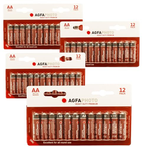 AA Batteries, AgfaPhoto AA Batteries 48 Pack - Heavy Duty Premium Zinc Carbon disposable AA batteries 1.5v For Low drain devices | toys | fairy lights | household | remotes | Flashlights | Clocks |