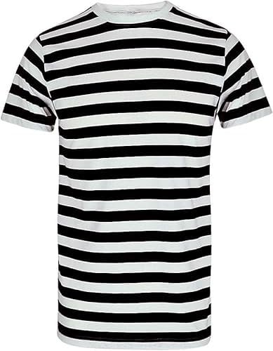FNA FASHIONS® Unisex Striped T-Shirts, Premium Cotton Blend T-Shirts (UK, Alpha, M, Regular, Regular, Black and White)