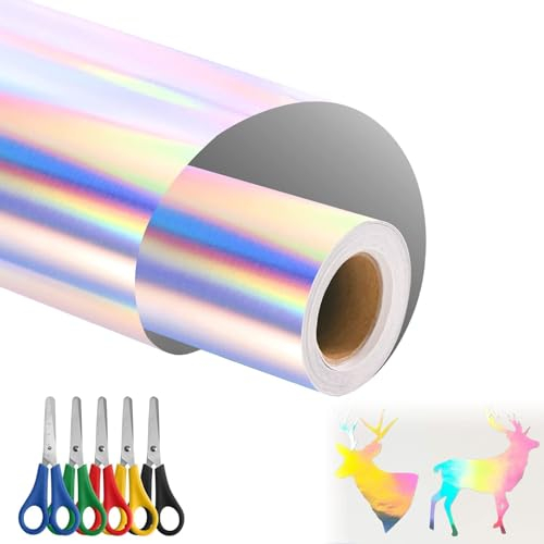 Iron on Folie Plotterfolie Textil Flexfolie Hologrammfolie Plotter Textil Reflektierend Verfärbung Regenbogen Streifen Flexfolie Wärmeübertragung Vinyl Pinzette für Cricut & Silhouette