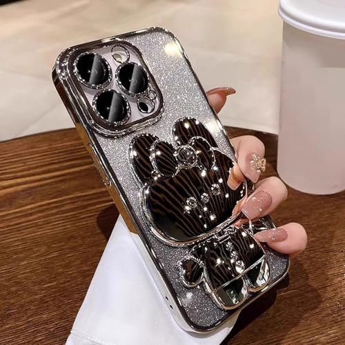 Roemary Mirror Stand Case for iPhone 11,for iPhone 11 Case with Makeup Mirror,Bunny Folding Bracket Kickstand iPhone 11 Case with Camera Protector-Silver Bunny