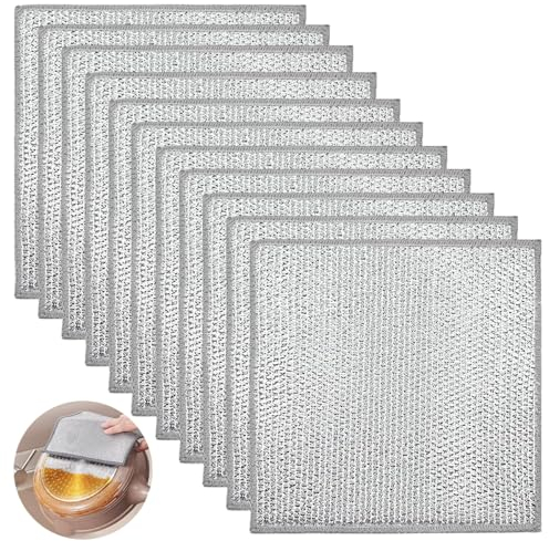 Sonku Lot de 12 Chiffons de Nettoyage Multi-usages en Fil métallique Double Couche Anti-Rayures pour Vaisselle, éviers, comptoirs, rinçage Facile