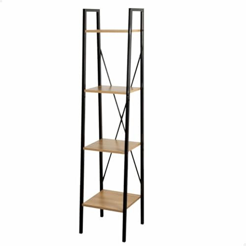 AKTIVE 18418 MAX Home Estantería almacenaje, 4 estantes, 34 x 32 x 148 cm, De Acero y Madera, Fácil Montaje, Resistente y Duradera, Diseño en Escalera, Muebles de salón, Librería