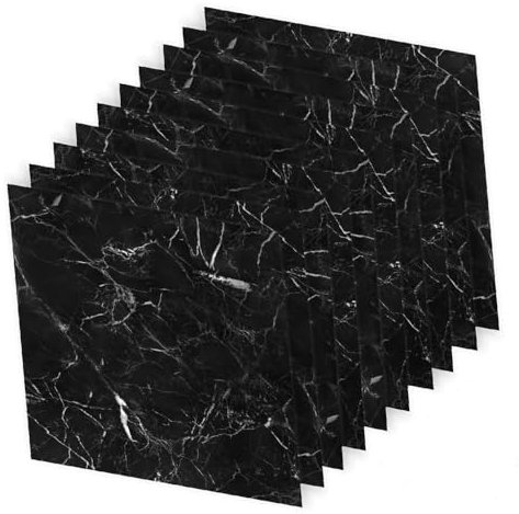 10 Sheets Self Adhesive Floor Tiles Marble Effect Vinyl Floor Sticker Waterproof Marble Tile12 x 12 in Peel & Stick Floor Tiles for Kitchen Living Room Bathroom Bedroom Camper(Black)
