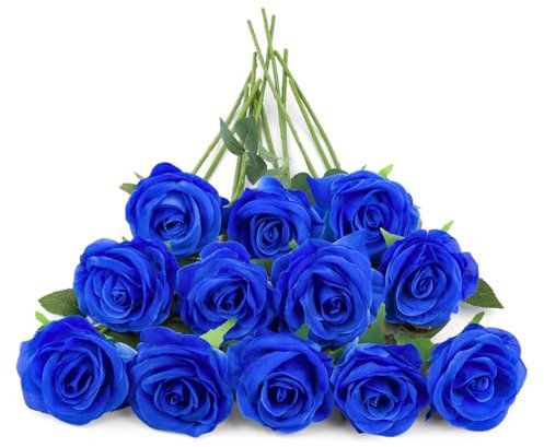 Woltoy 12 Pezzi Rose Blu, Rose Finte a Stelo Lungo Singolo, Realistica e Naturale, Fiori Artificiali Blu per Nozze, Ttavoli, Hotel, Uffici, Feste, Giardino.