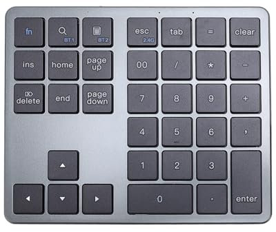 Bluetooth & 2.4G Wireless Numeric Keypad for Laptops, PC Computers Macbooks & Tablets, Dual Mode Portable Number Pad Rechargeable 35 Keys for Android, Mac & iOS (Gray