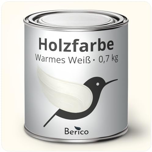 Berico Holzfarbe - Warmes Weiss/RAL-9010 Reinweiss - 0,7 Kg - 4in1 Premium Holzlack inkl. Grundierung & Decklack - Für Innen und Außen - Robust & Wetterfest