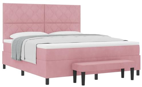 vidaXL Boxspringbett mit Samtmatratze & Bank Rosa 180x200 cm | modernes Design | Pflegeleichter Stoff | Montageanleitung inklusive für mühelose Montage | Schlafzimmermöbel | Luxus und komfortabel