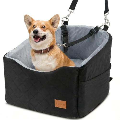 15 cm Autositzerhöhung für kleine bis mittelgroße Hunde bis 13,6 kg | 40 x 40 x 15 cm große Eierkarton-Einlage, abnehmbarer und waschbarer Bezug, 2 Sicherheitsleinen, rutschfester Boden